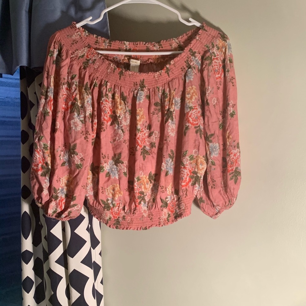 Pink floral off-the-shoulder crop top